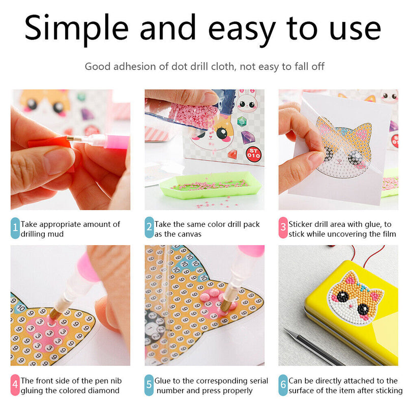 6pcs 5D Diamond Painting Stickers Kit DIY Cartoon Cup Phone Decor Kids (ST0