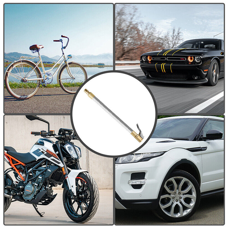 Motorcycle Bike Tire Inflator Hose Air Chuck Tube Stainless Steel (30cm) Newly