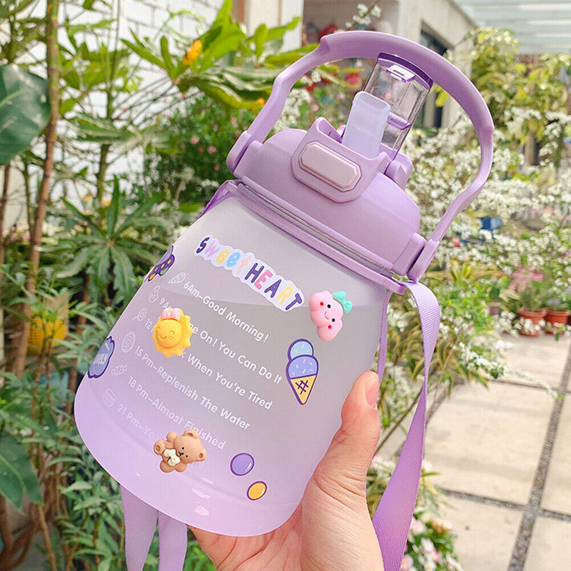 1300ml Large Capacity Cute Water Bottle Plastic Straw Water Cup (Purple)