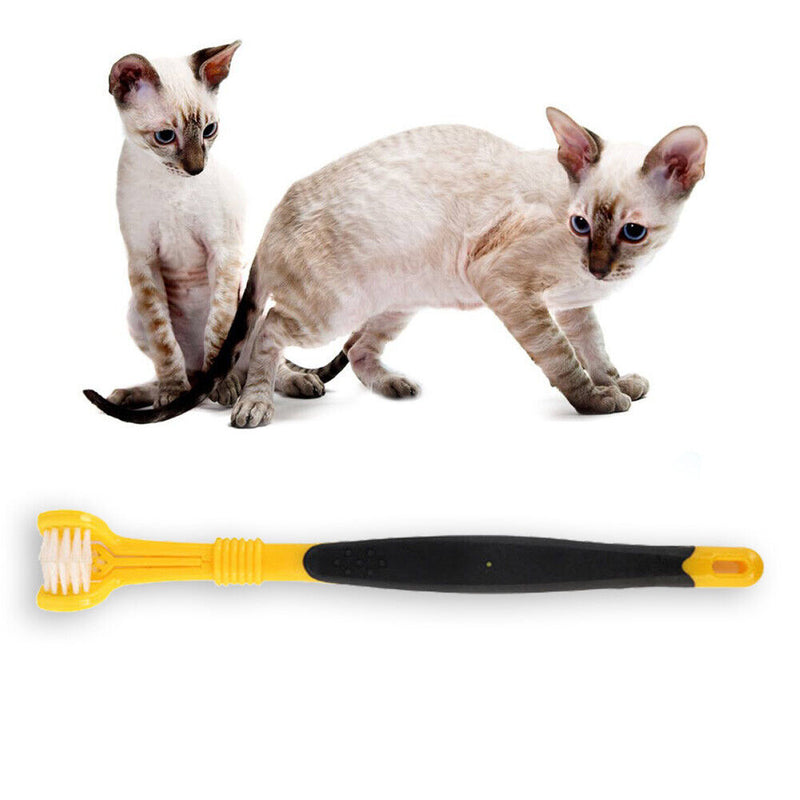 Three Sided Pet Toothbrush Dog Soft Brush Bad Breath Tartar Tool (Yellow) Newly