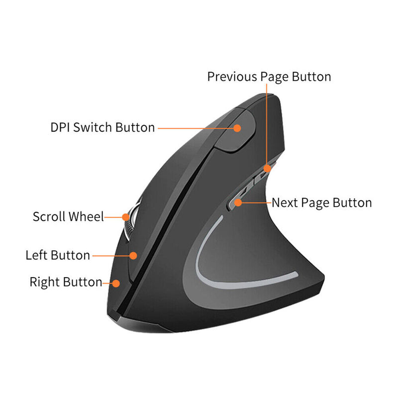 Wireless Vertical Gaming Mouse 4 Gears 1600 DPI Optical Mice for Desktop Laptop