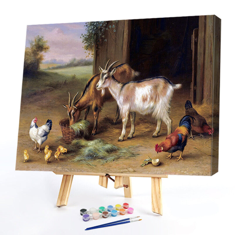 Goat Rooster Oil Paint By Numbers Kit DIY Acrylic Painting on Canvas (B1475)