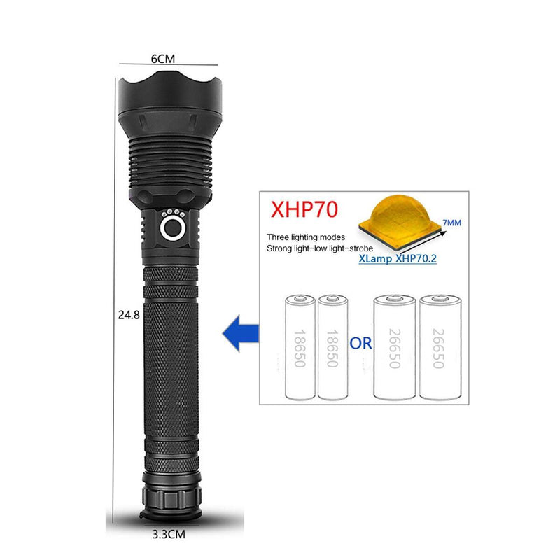 Strongest Rechargeable LED Flashlight Torch Lumens Long Lasting.