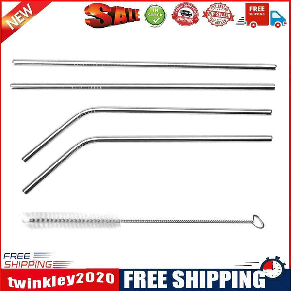4pcs Metal Stainless Steel Drinking Straws + 1pc Cleaner Brushes