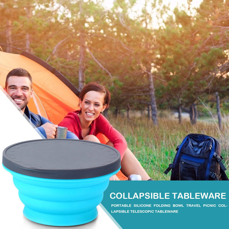 720ML Portable Silicone Bowls Lunch Box with Lid for Camping (Sky Blue) Newly