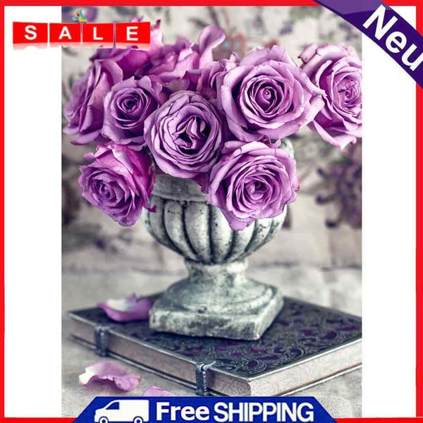 Full Drawing Diamond Drill Painting Round DIY Purple Rose 5D Home Decoration Kit