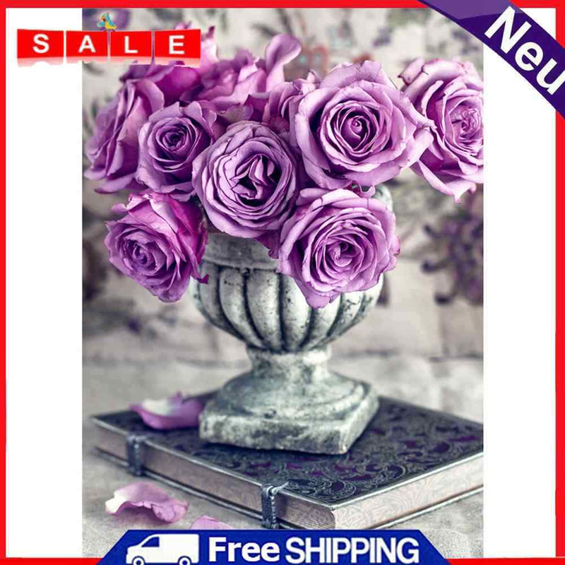 Full Drawing Diamond Drill Painting Round DIY Purple Rose 5D Home Decoration Kit
