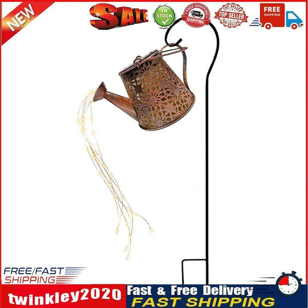 LED Solar Watering Can Lamp Garden Art Metal Iron Kettle Light (B Hook Up) Newly