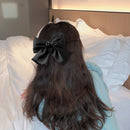 Ribbon Bow Hair Tie Rope Women Girl Satin Hairband Ponytail Holder (Black)