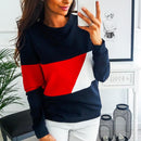 Women Color Splicing Long Sleeve Pullovers Casual Jumpers Tops Thick Sweatshirt