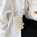 Mini Pearls Shoulder Bag Women Clutch Drawstring Bucket Small Crossbody Handbag