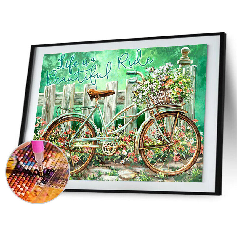 Handmade Bicycle in Garden 5D DIY Full Round Drill Drawing Kit Diamond Painting