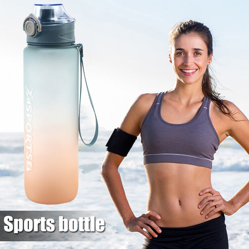 1000ML Plastic Water Bottle with Handle One-button Lock Space Cup (Blue) Newly