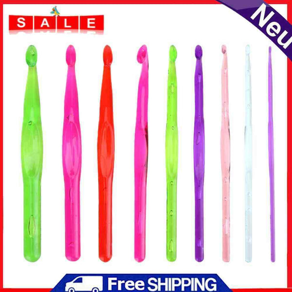 9pcs Plastic Crochet Hooks Sewing Needles Sweater Weaving Tools Kit Set