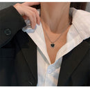 Black Crystal Necklace Heart-Shaped Pendant Clavicle Chain Choker Accessories