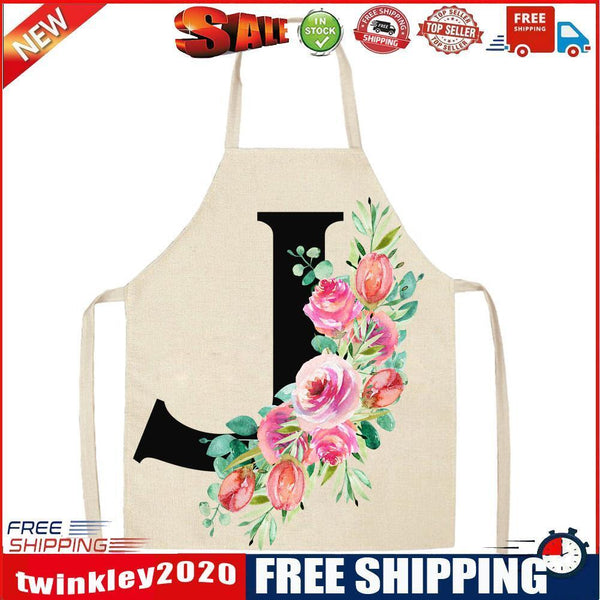 Flower J Printed Linen Apron Waterproof Cooking Bibs Pinafore (82x68cm)