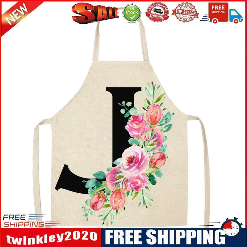 Flower J Printed Linen Apron Waterproof Cooking Bibs Pinafore (82x68cm)