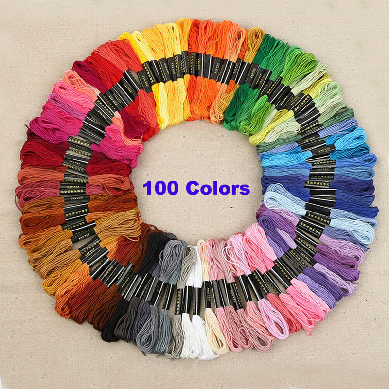 100 Colors Embroidery Thread Hand Cross Stitch Floss Strands Craft DIY Handge