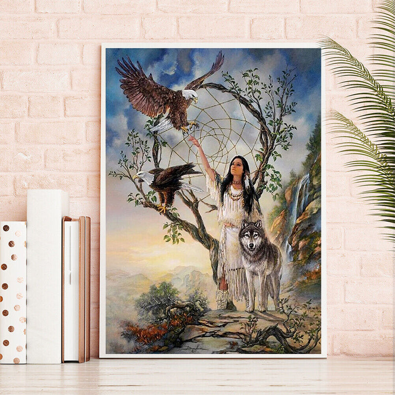 5D DIY Diamond Painting Kits Full Round Drill Girl and Wolf Mosaic Picture Decor