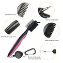 Retractable Golf Club Brush Groove Cleaner w/ Clip for Irons Woods (Pink) Newly