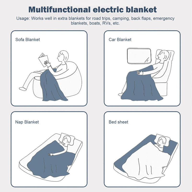 Electric Car Blanket - 12V Heated Travel Blanket - Unwashable (Blue Plaid) Newly