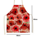 Red Flower Print Apron Linen Waterproof Bibs Kitchen Pinafore (82x68cm)