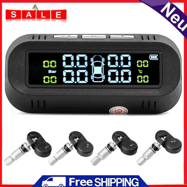 C68 USB+Solar Powered Car TPMS Tire Pressure Monitor System w/4 Internal Sensors