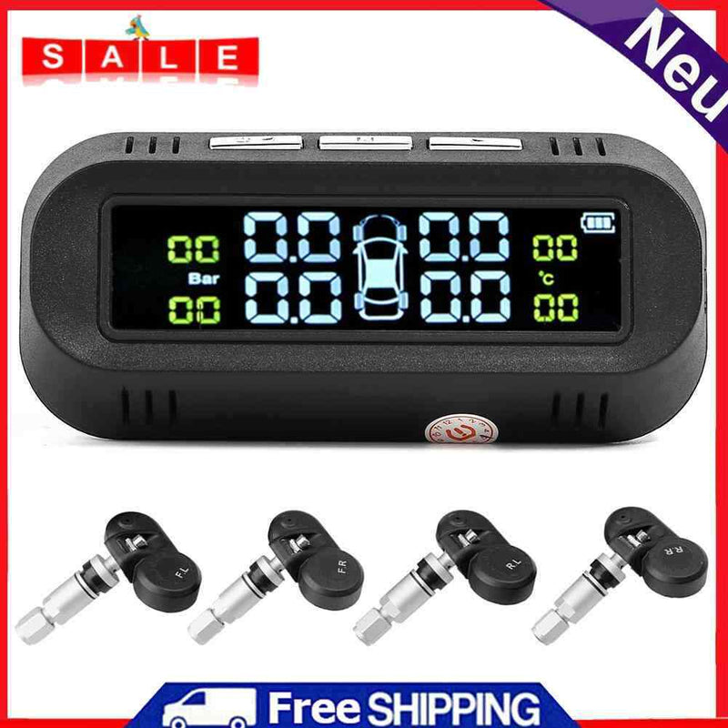 C68 USB+Solar Powered Car TPMS Tire Pressure Monitor System w/4 Internal Sensors