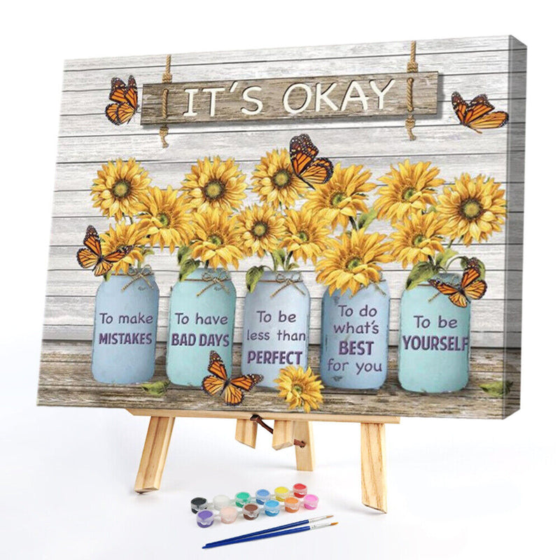 Canvas Painted Oil Paint By Numbers Flower Letters DIY Modern Bedroom Wall Art
