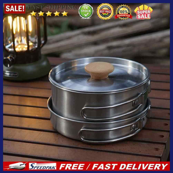 Outdoor Soup Pots Frying Pan Set Home Foldable Handle Cookware Stainless Steel
