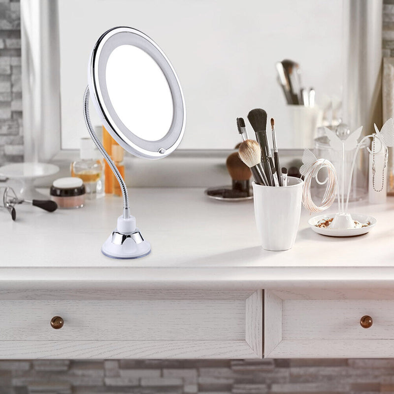 Desktop Suction Cup Mirror 5X 10X Magnifying Make Up LED Fogless Mirror