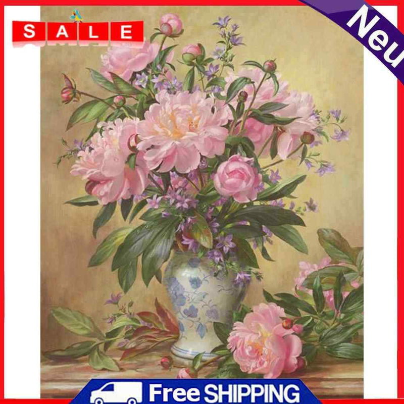 Oil Paint By Numbers Pink Peony Frameless Picture Craft Kits for Living Room