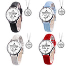 5X2pcs/set Leather Band Watch Pendant Necklace Women Quartz Watches (White)