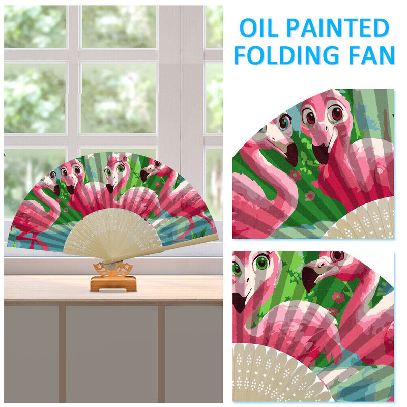 Flamingo Oil Paint Folding Fan By Numbers DIY Painted Art Craft Home Decor