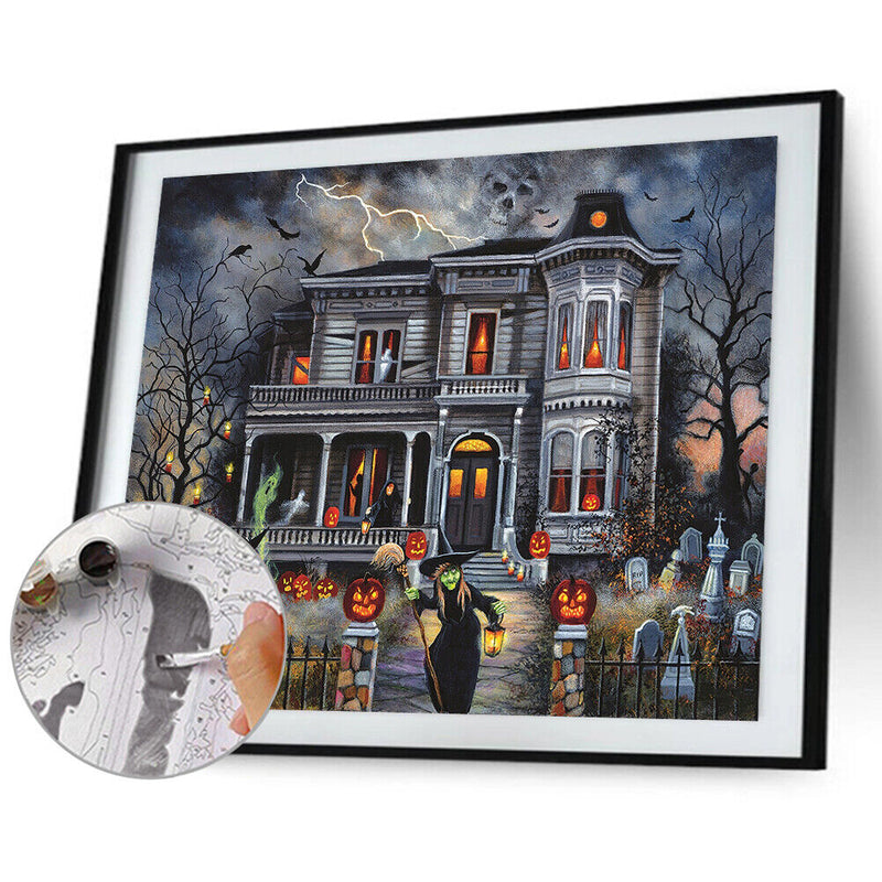 Frameless Painting By Numbers Kit DIY Halloween Drawing On Canvas Art Craft