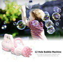 Kids Bubble Guns 12-Holes Electric Bubble Machine (Pink Battery Charge)