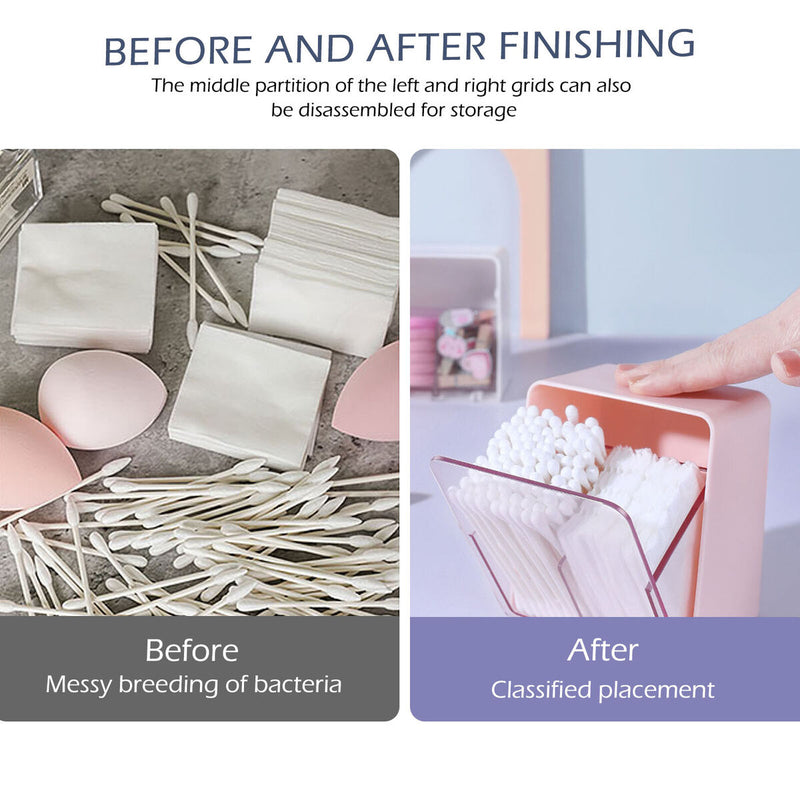 Cotton Swabs Q-tips Holder Dispenser Container Box with 2 Compartments Organi