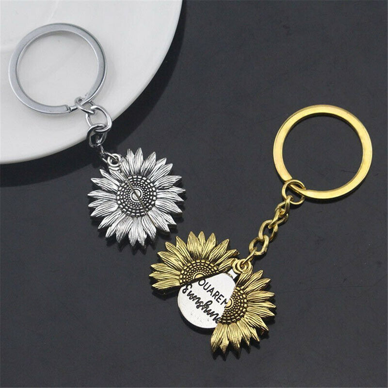Locket Key Chain Sunflower Keychain You Are My Sunshine Car Keyring Pendant