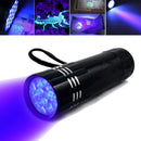 Black Mini Aluminum UV ULTRA VIOLET 9 LED FLASHLIGHT Torch Light Lamp