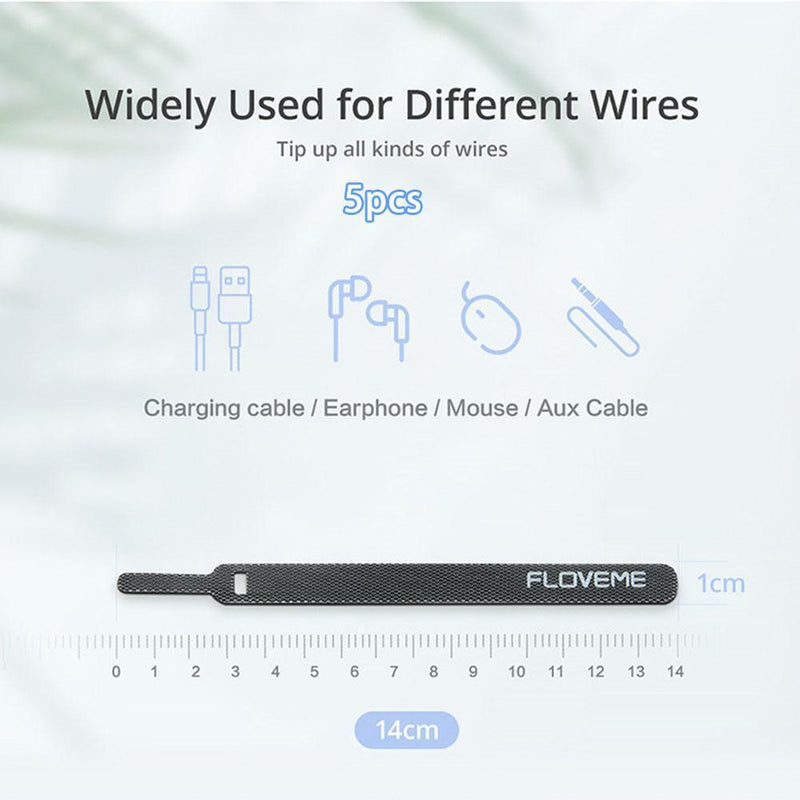 Floveme 5pcs Cable Organizer Belts Wire Management Winder for Earphone USB Cord