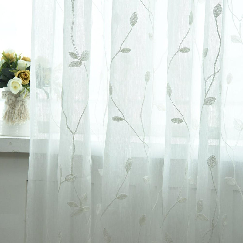 Embroidery Printing Curtain Window Screening Home Yarn Tulle Curtain(White)