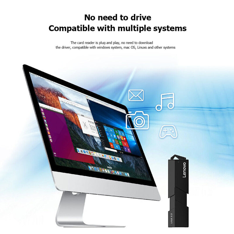 Lenovo D204 5Gbps USB 3.0 Memory Card Reader 2 in 1 SD TF Portable Adapter