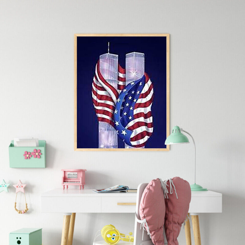 5D Diamond Painting Kit Flag Twin Towers Full Square Drill DIY Art Crafts Mosaic