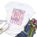 Independence Day Print Four Letter T-Shirt (White M)