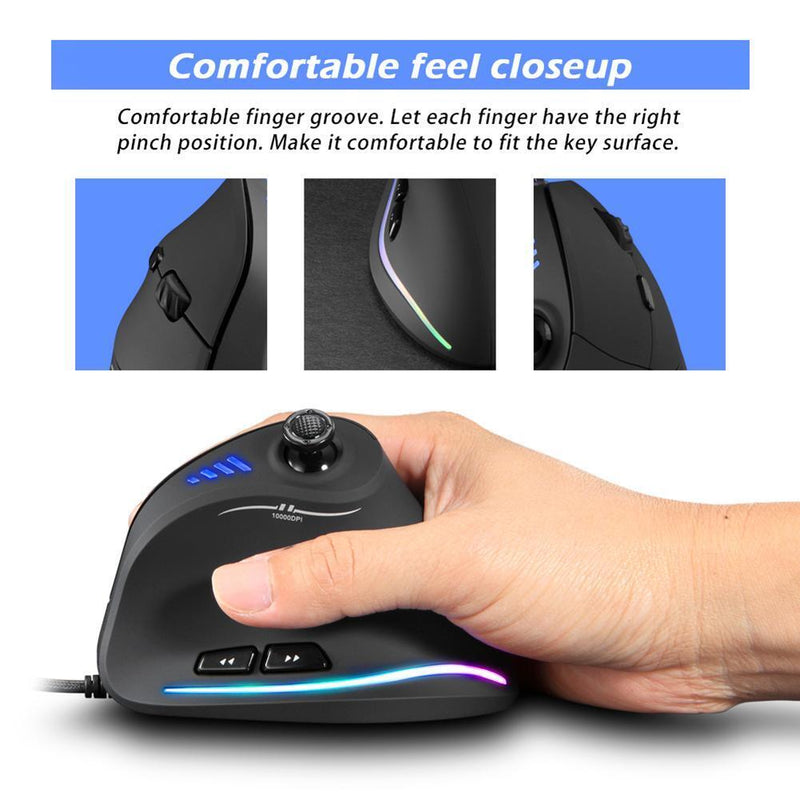 ZEALOTES C-18 10000DPI Adjustable RGB Optical Gaming USB Wired Vertical Mouse