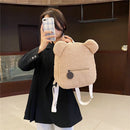 Cartoon Female Fleece Backpack Cute Bear Shaped Kids Daily School Shoulder Bags