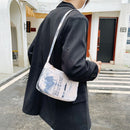 Fashion Women Floral Letters Printed Shoulder Underarm Bag Handbags (White)