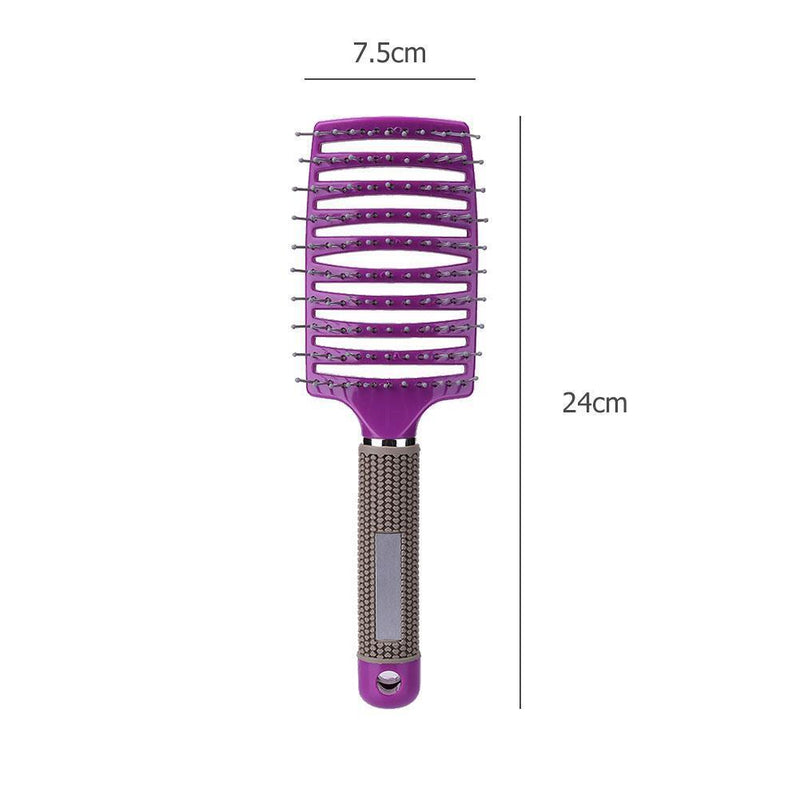 Pro Anti-Static Scalp Massager Hair Brush Curved Row Hairstyle Comb (Purple