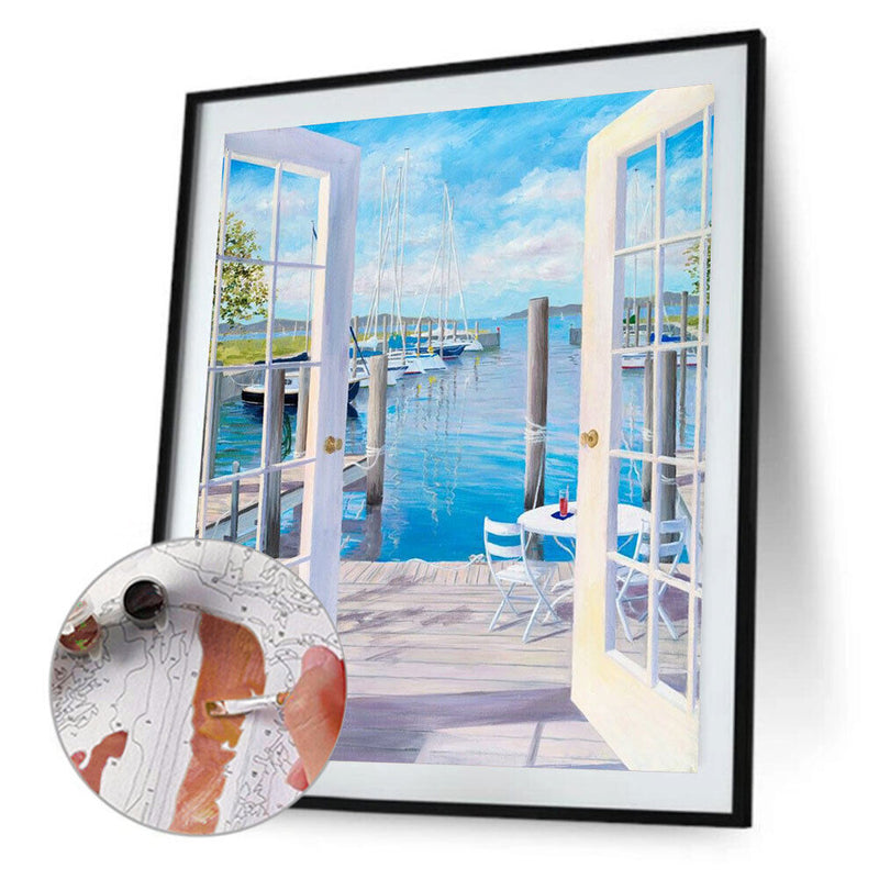 Paint By Numbers for Kid Beginner Outside Door Seascape Home Decor Painting Kit