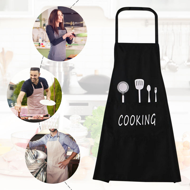 Kitchen Apron Waterproof Oil-Proof Cooking Chef Aprons with Pocket (Black) Newly
